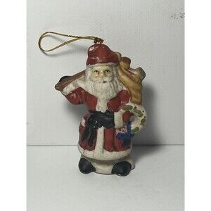 Vtg Santa Claus Christmas Tree Ornament Ceramic Hand Painted Holiday Decor 3”